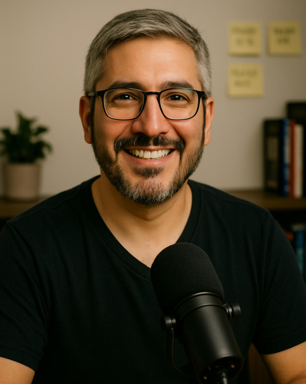 Alex Carrillo dando clase online con micrófono tipo podcast, listo para ayudarte en cada sesión