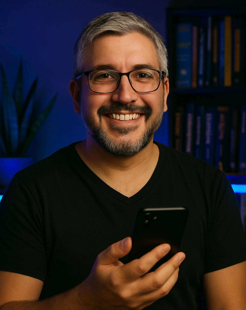 Alex Carrillo respondiendo dudas con celular en mano, siempre disponible para sus estudiantes